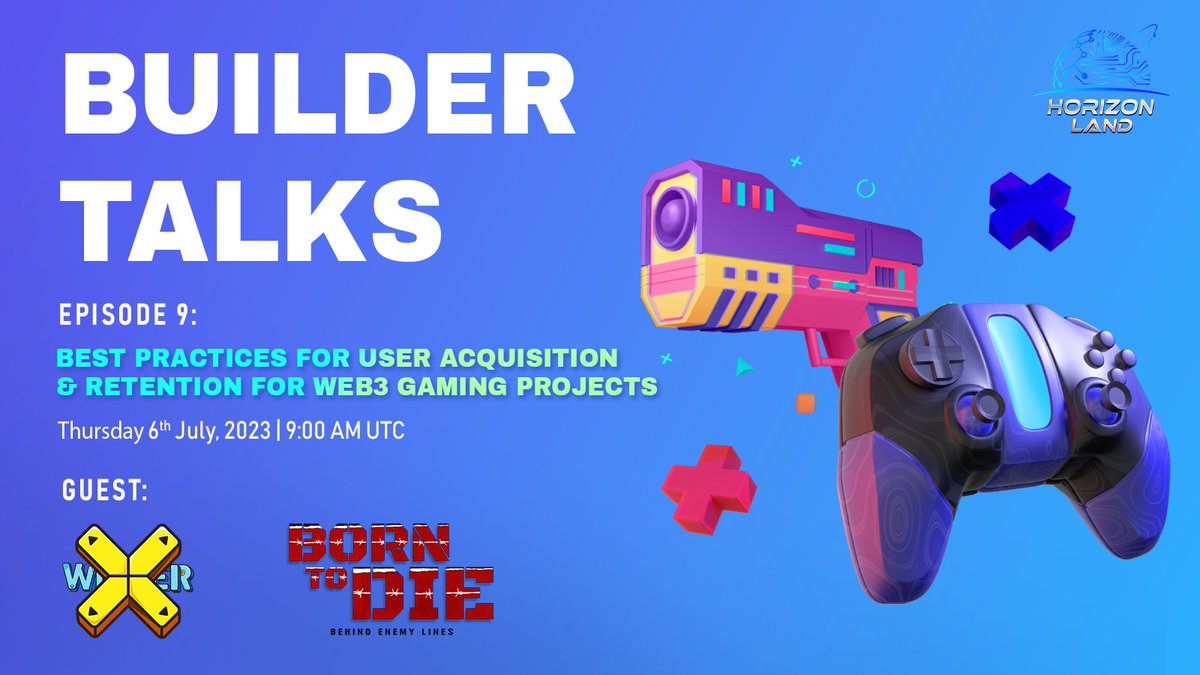 HorizonLandMeta's tweet photo. 🎙️ The 9th episode of @BuilderTalks is going to be a GAME-CHANGER! 🔥🎧

🚀 Join us on July 6th, 2023, at 9:00 AM UTC for an exclusive conversation with TWO stellar guests from @xwinnergame and @BornToDieGame - two groundbreaking gamefi projects! 🎉✨

Get ready to level up your game with "Best Practices for User Acquisition & Retention for Web3 Gaming Projects." 🎮

Don't miss out on this invaluable episode! Tune in to Builder Talks

#GameFi #podcast #AMA #buildertalks