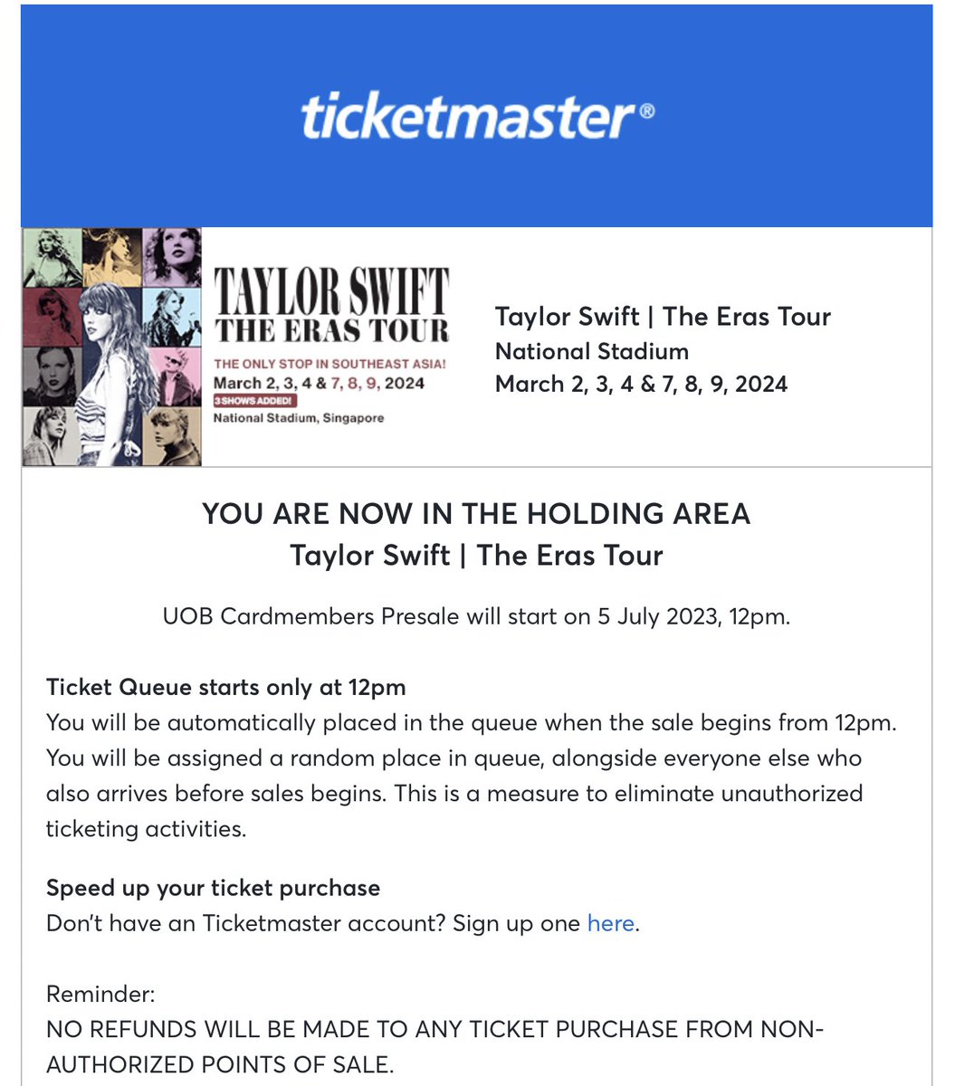 TSTheErasTourSG's tweet image. ‼️ | There is now a waiting room for fans to get into for UOB Presale! #SingaporeTSTheErasTour