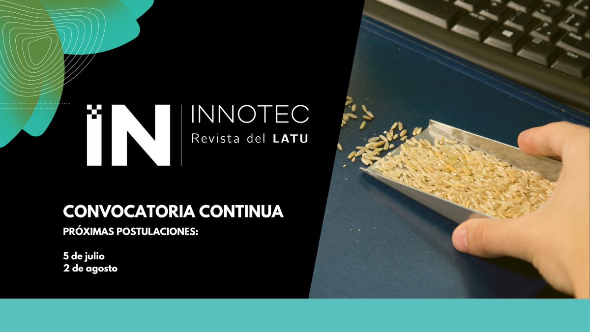 LATU_uy's tweet photo. ¿Estás realizando una investigación en las áreas de #Forestales, #Ambiente, #Metrología o #TecnologíaAlimentaria?👉Postulate a la convocatoria continua de #Innotec, la revista arbitrada por un comité de revisores externos, editada por el #LATU. https://t.co/39GzvoGbBB