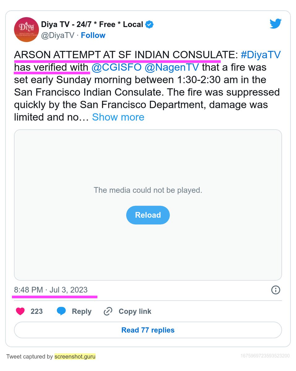 #Khalistanis are going after @DiyaTV for 'targeting Sikhs' about the vandalism of Indian HC San Francisco. Pics 3 & 4: One can clearly see Navjit Singh posted the video on 3rd July 5.34 am while Diya TV tweeted it on the 3rd July 8.48 pm. #Khalistanis running scared now!