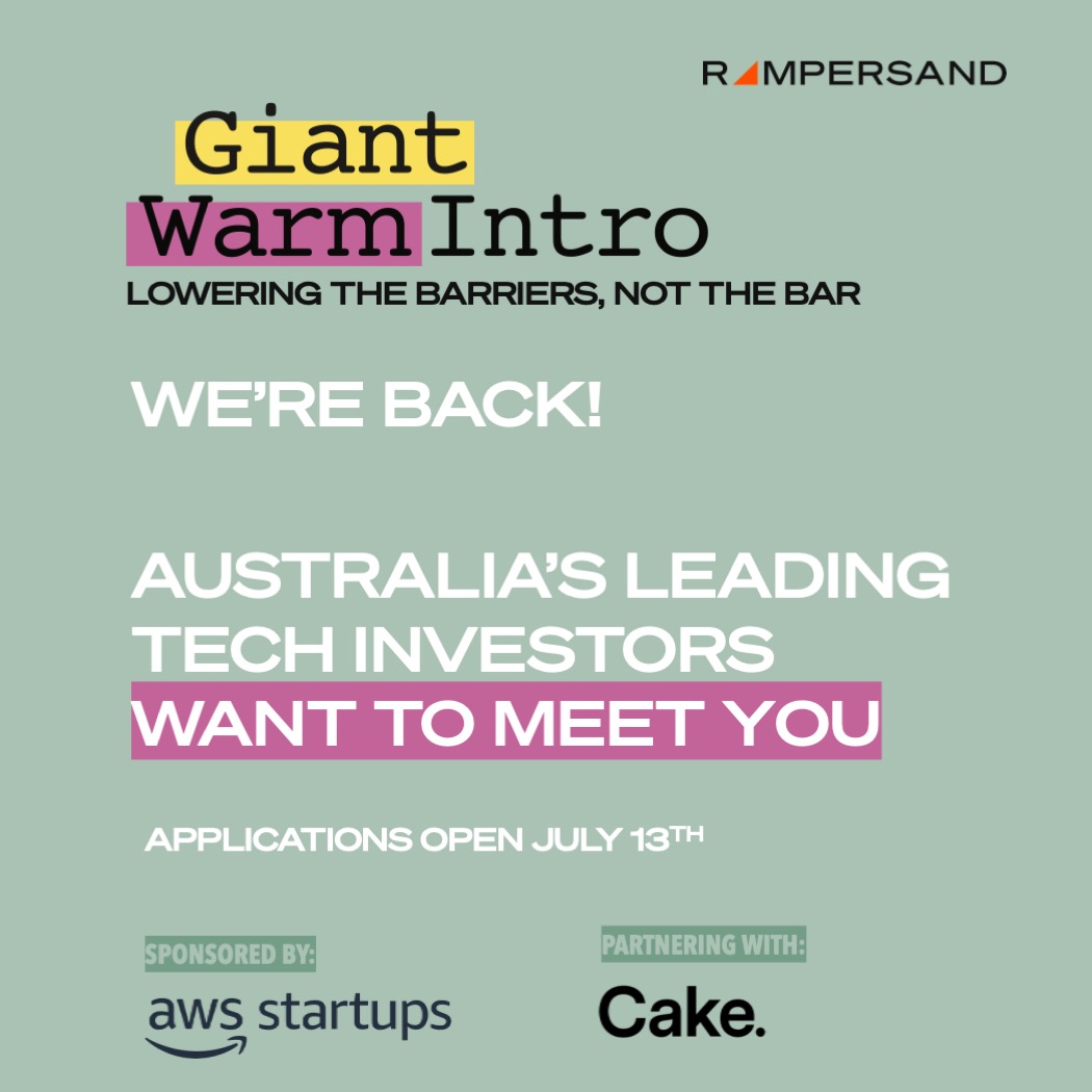 We're back! Applications for Giant Warm Intro 2023 open on July 13th. Australia's most active investors want to meet you. 
bit.ly/3NHqbcC