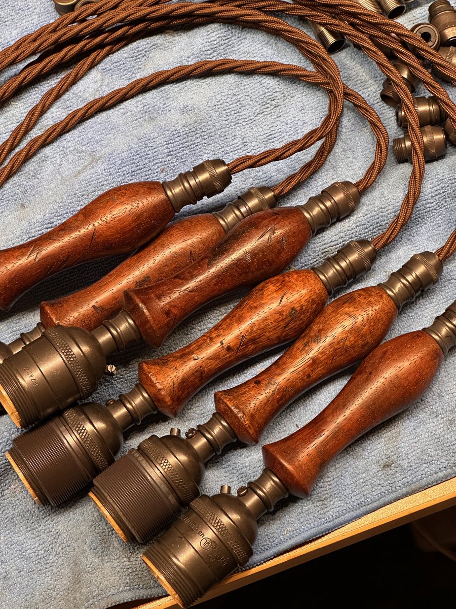 PhilipG's tweet photo. Always love these wooden handled pendants in production. This lot part tof the order going to a 1960's motel renovation in San Antonio Texas https://t.co/QQ6Y2A25rc