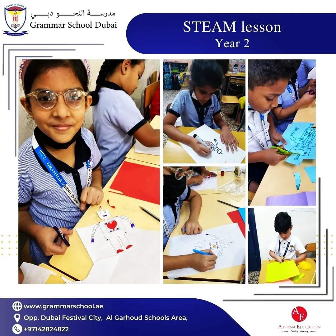 Students of year 2 created a gliding robot. In this STEAM lesson, not only did the kids have fun colouring designs and pattern on their robots, but they came up with all kinds of predictions and theories while turning their robots into climbing toys.
#students #grammarschool