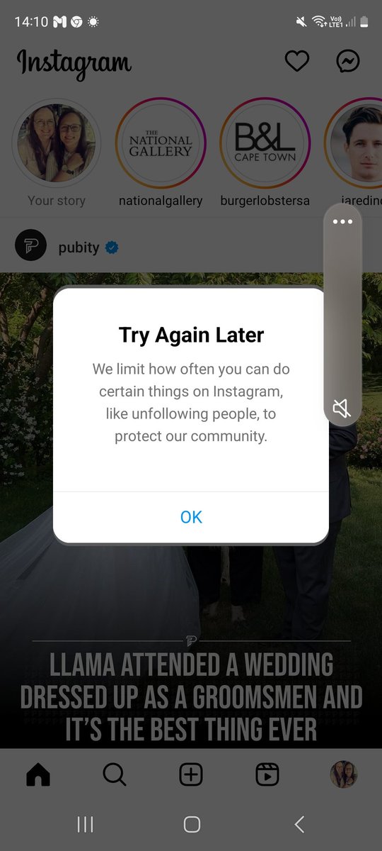 Angvdspuy's tweet photo. Yo #dictatorville @instagram, what in the actual is this? Yesterday I unfollowed a bunch of people and got the same message and today on my first like I got this? Hope it's a technical issue #freedomofspeech #freedomofassociaton https://t.co/jJUCIEP2xf