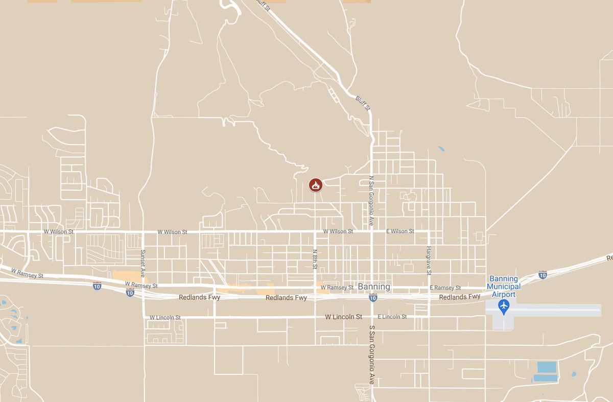 CALFIRERRU's tweet photo. Vegetation Fire:rpt@9:08 p.m. 8th Street X Indian School Road in Banning. Approximately five acres of vegetation burning at a slow rate of spread. No evacuations or injuries. #8THFIRE https://t.co/jNS1Mq2mPi