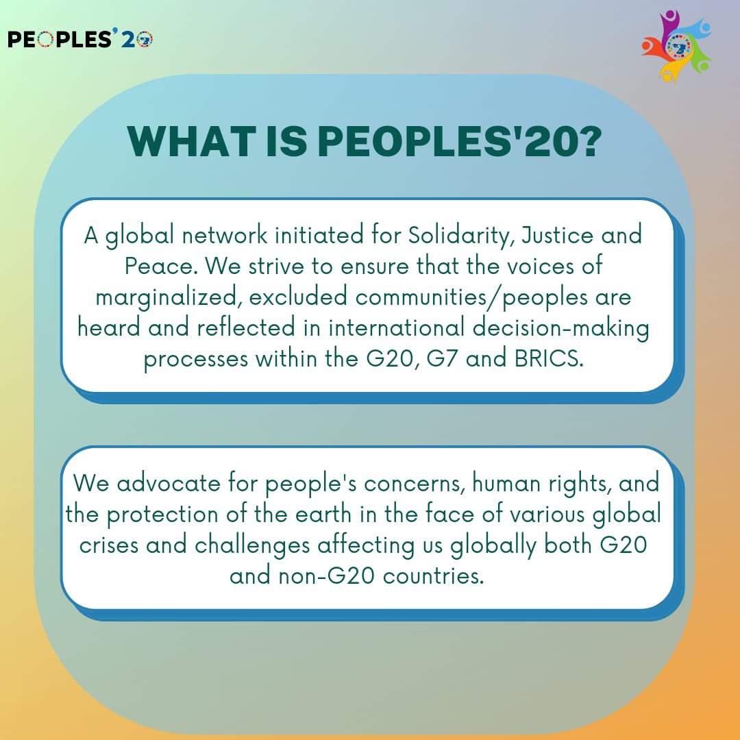 Join us at the #Peoples20Assembly in New Delhi on August 23-24, 2023, when the #Peoples20, a global network of civil society members gather to speak up and influence global leadership on the economy, gender &amp; climate crisis. peoples20g20summit@gmail.com/ WA: 9560826250 #G20India