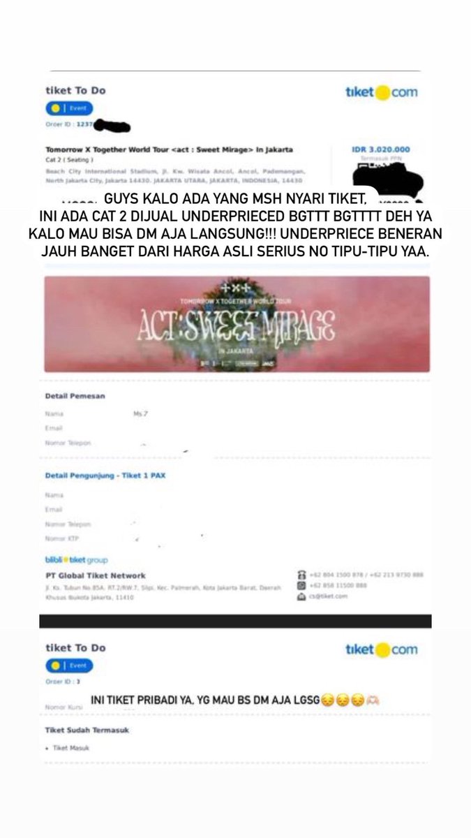 txtsavedme's tweet photo. HELP RT

WTS TIKET KONSER ACT SWEET MIRAGE JKT: CAT 2

- underprieced (BANGET)
- tiket pribadi 
- bersedia kirim proof, ktp, e-ticket, dll.
- no scam, serious buyer only

for more bisa dm me langsung / @honeybeyz  ya thankyou sm! https://t.co/God0Wq8D4w