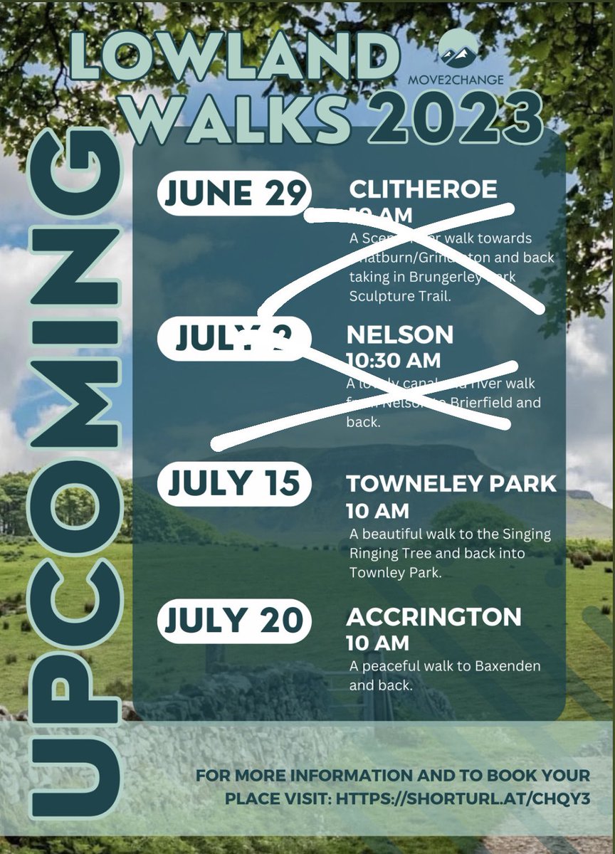 Move2changeC's tweet photo. 2 down and 2 to go!🌿👏 Be sure to head over to our eventbrite to book your spot on the remaining walks!👉 https://t.co/4OWZ1Pf5Oe

#LANCASHIRE #nature #walkinggroup #accrington #accy #getoutside #Wellbeing https://t.co/XDBfXghYjJ