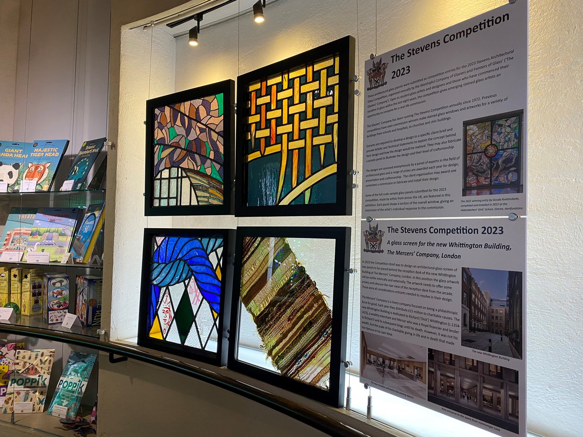 We're delighted to have some of the finalists from the 2023 <a href="/WorshipGlaziers/">The Glaziers' Livery Company</a> Steven's Competition, on display here at The <a href="/stainedglassmus/">Stained Glass Museum</a> 

This year, the commission is for the new Whittington Building at Worshipful Company of Mercers, London.