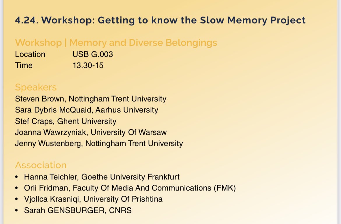 To hear more about the @slowmemo project check out today’s workshop at 1.30…details 👇 @JennyWustenberg @stefcraps @orlifridman @JoannaWawrzyni7 @SaraDybris @HTeichler @MemStudiesAssoc @ntu_research #MSA2023