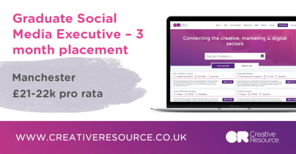 Cr8tiveResource's tweet photo. Take a look at one of our latest roles! Graduate Social Media Executive – 3 month placement, £21-22k pro rata - #Manchester. https://t.co/5ahlEL8nHt https://t.co/ZAFwijnJ4E