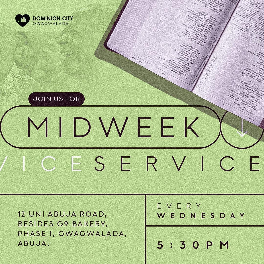 DCGwags's tweet image. It's always an awesome time being in God's house and studying the word together with God's people
Be a part of our MIDWEEK SERVICE 5:30pm today Dominion City Gwagwalada 

You'll be glad you came 
See you soon #DominionCityGlobal #pastordavidogbueli