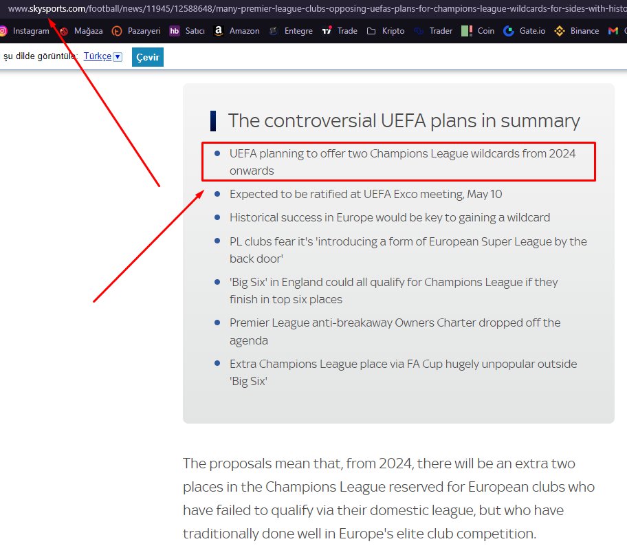 Haber tüm dünyada dönüyor zaten. Özellikle ingilizler bunun TOP Six takımlarına yarayacağını ve ilk 4 dışında kalan TOP Six takımları için kullanılacağını defalarca haber yaptı. Kaynak isteyen google wildcard yazsın bulsun haberleri.