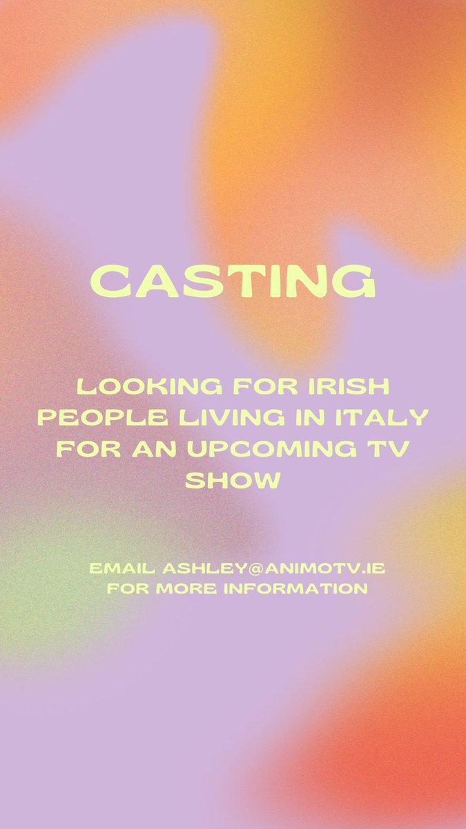ashleychadamoyo's tweet image. CASTING: 
Looking for Irish people living in Italy for a new show we’re filming this summer!!
#castingnotice #casting #irish #italy