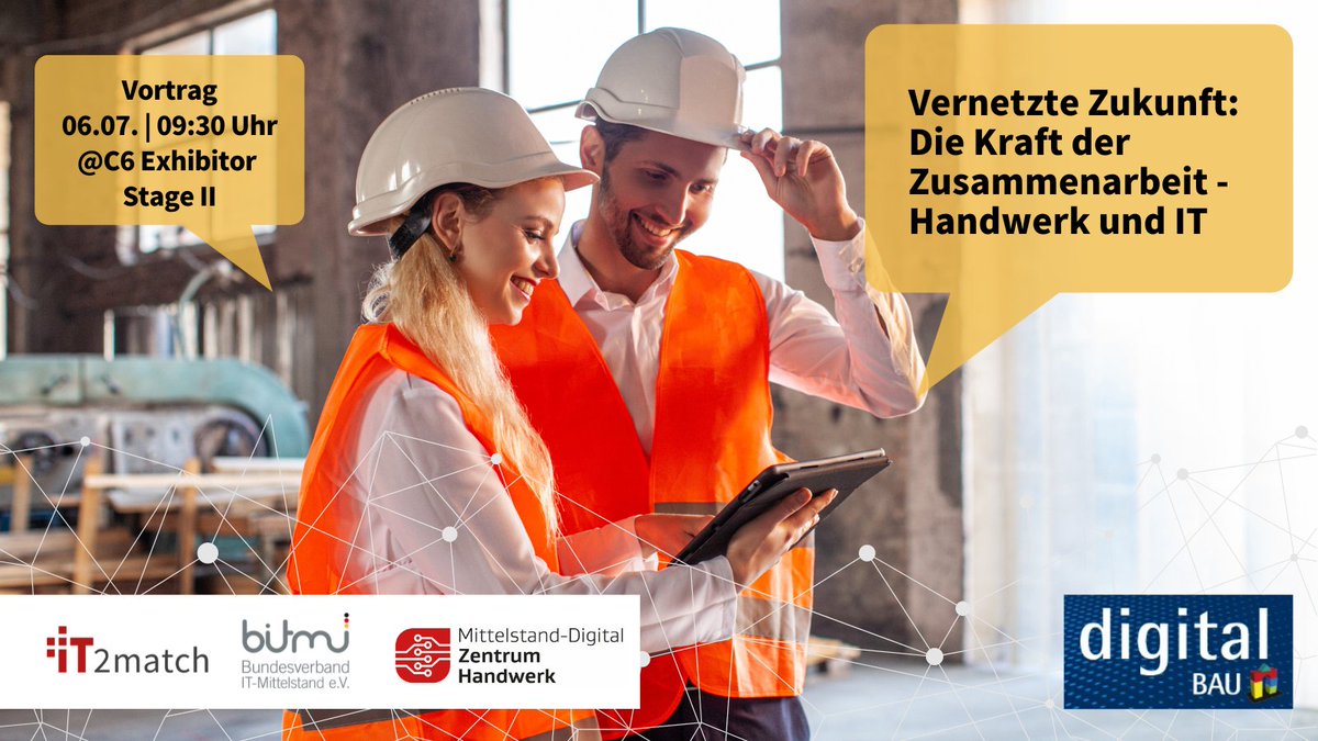 Wir sprechen morgen auf der #digitalBau zu: Vernetzte Zukunft: Die Kraft der Zusammenarbeit-Handwerk &amp; IT. Wir zeigen auf, wie Bauunternehmen mit der passenden Software optimale Unterstützung auf dem Weg in die Digitalisierung erhalten.
bit.ly/3CYDGzF
<a href="/digital_bau/">digitalBAU</a> <a href="/BITMi/">BITMi</a>