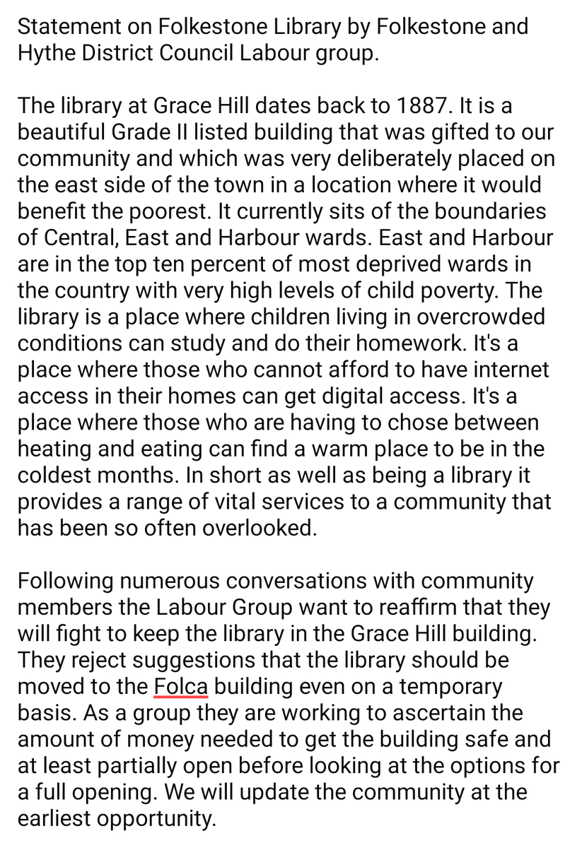 FH4Labour's tweet photo. A statement on Folkestone Library from the Labour group on Folkestone and Hythe District Council ⬇️ https://t.co/hMG4YPgUBZ