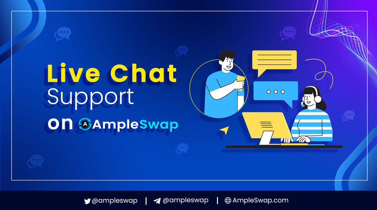 ampleswap's tweet photo. We are Pleased to announce  Live Chat Support for  https://t.co/QRglZSEI1L users
Support Team will be online for 16hr a day 
#AmpleSwap #BNBChain #BNB #DeFi #Crypto https://t.co/TVJyrn3eHk