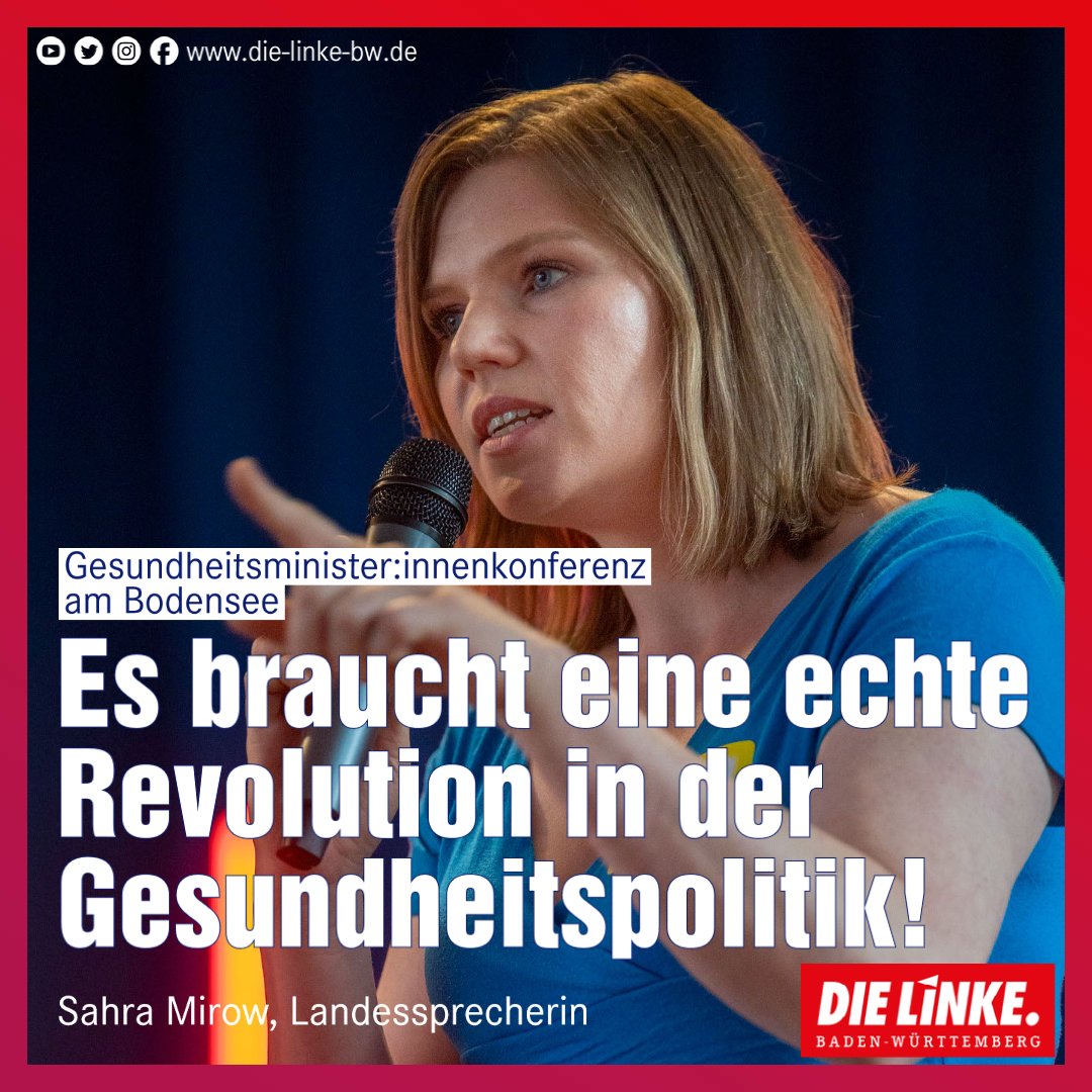 SahraMirow's tweet photo. Statt Lauterbachs #Krankenhausreform braucht es eine echte Revolution in der Gesundheitspolitik: ✅Fallpauschalen abschaffen✅Profite mit Gesundheit verbieten✅Kliniksterben stoppen! 👉 Lest hier warum BaWü der richtige Ort für die #gmk2023 ist: https://t.co/cdH9hivldi https://t.co/FZDpIA7ua3