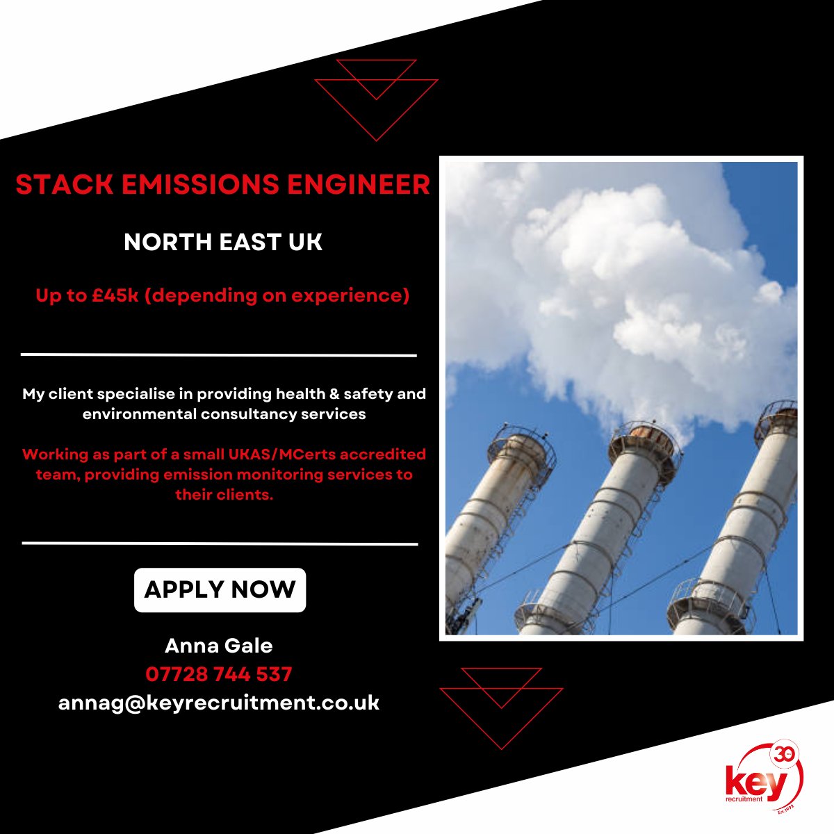 KeyRecruitment1's tweet image. ❗NEW JOB OPPORTUNITY❗

Their clients are typically manufacturing businesses based in the North East that require monitoring to assess compliance with Environmental Permits.

Contact:
👩 Anna Gale
📱 07728 744 537
✉ annag@keyrecruitment.co.uk

#stackemissions #emissiontesting