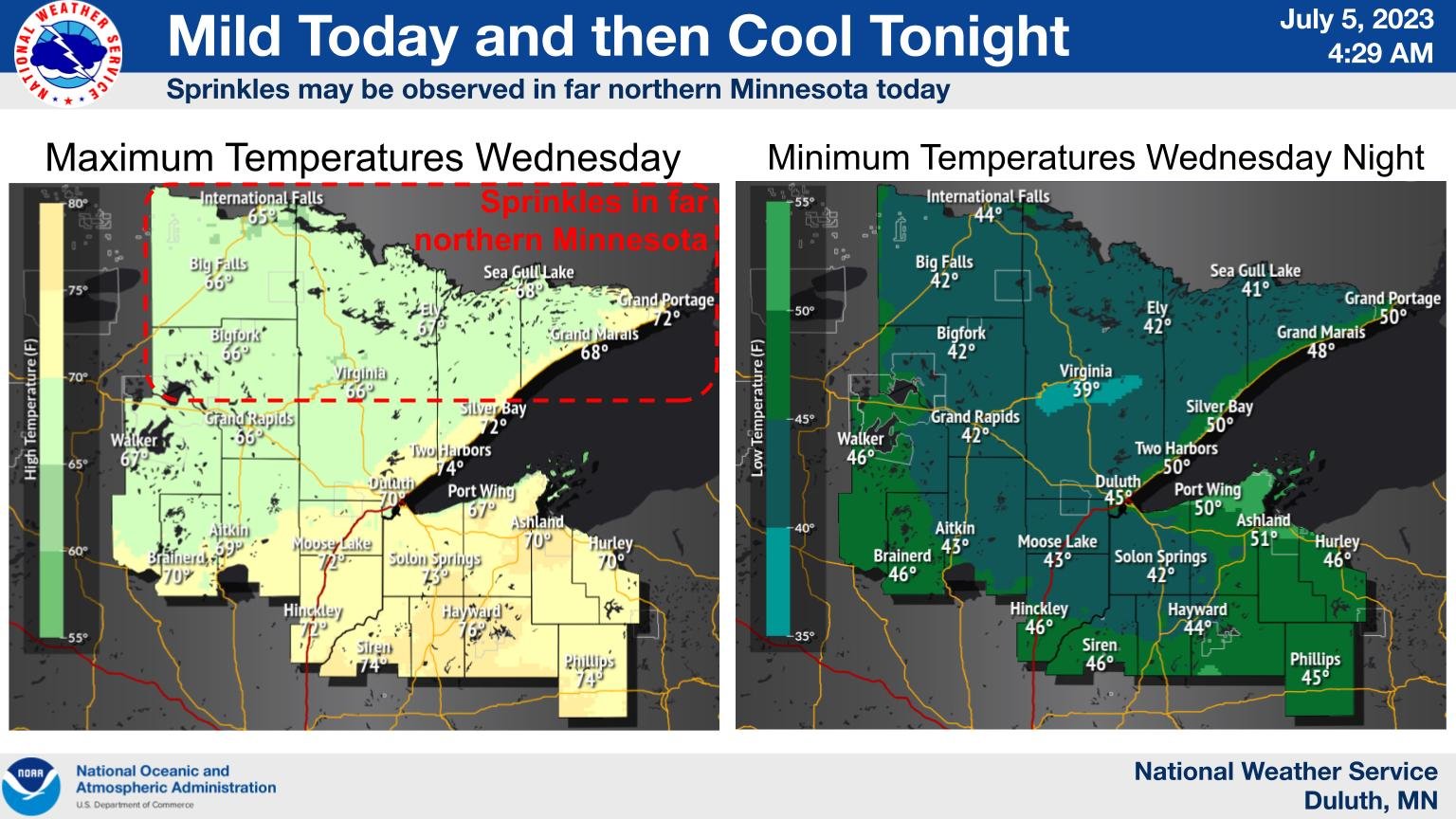 NWS Duluth on Twitter "Mild daytime temperatures are expected today. Sprinkles may be observed