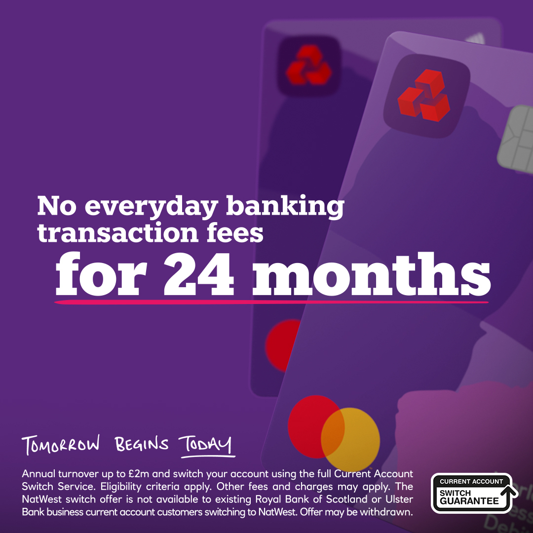 NatWestBusiness's tweet photo. NEW: 24 months of free everyday business banking when you switch to NatWest. Get the details.