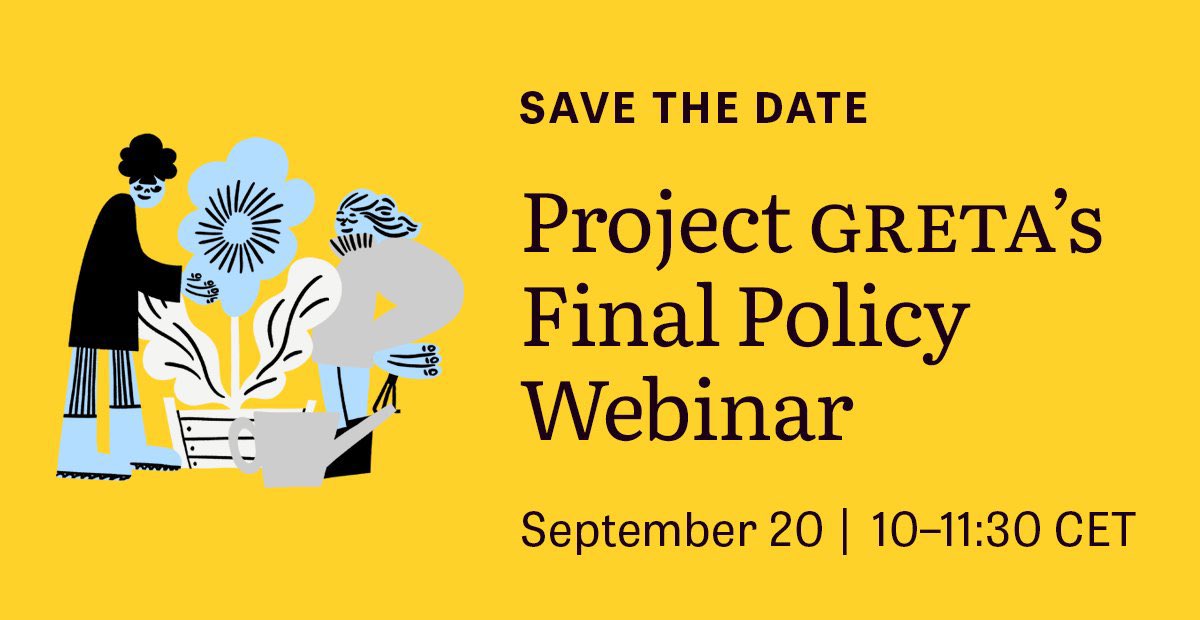 📢Save the date to @ProjectGreta’ s final policy webinar on #energycitizenship! 
🗓️: September 20
⏰: 10-11:30 CET
💻: Online
👥Join GRETA for an engaging webinar to hear about their final policy-related findings & tools
📌Save the date to your calendar: workspace.google.com/products/calen…