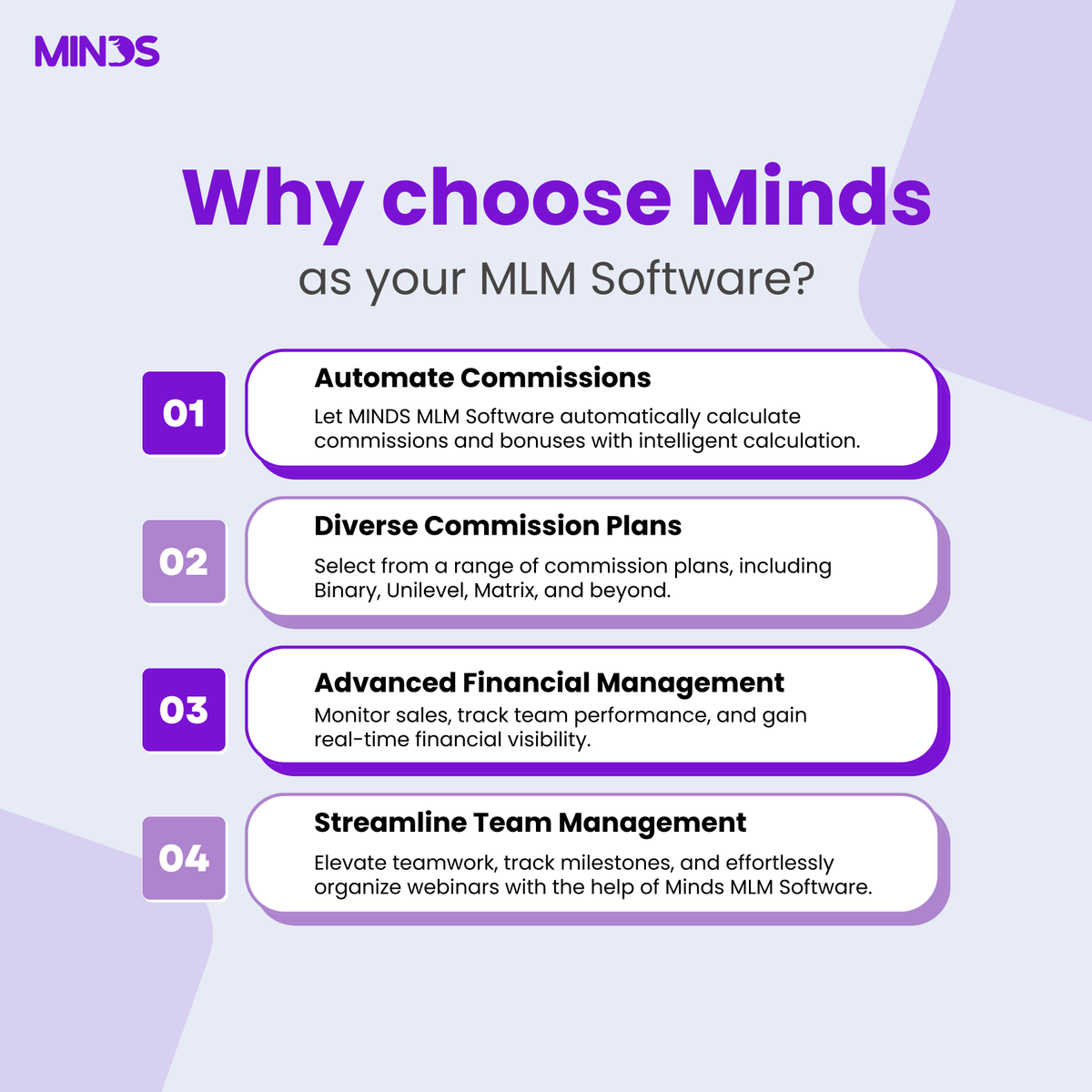 minds_mlm's tweet image. 🌟 𝗪𝗵𝘆 𝗖𝗵𝗼𝗼𝘀𝗲 𝗠𝗶𝗻𝗱𝘀 𝗮𝘀 𝗬𝗼𝘂𝗿 𝗠𝗟𝗠 𝗦𝗼𝗳𝘁𝘄𝗮𝗿𝗲? 🌟
💡Comissions Automation;
💰 Diverse Comission Plans;
💼 Advanced Financial Management;
👥 Streamlined Team Management

🌐 mindsmlm.com 🚀🌐

#MindsMLMSoftware #NetworkMarketing #MLMSoftware