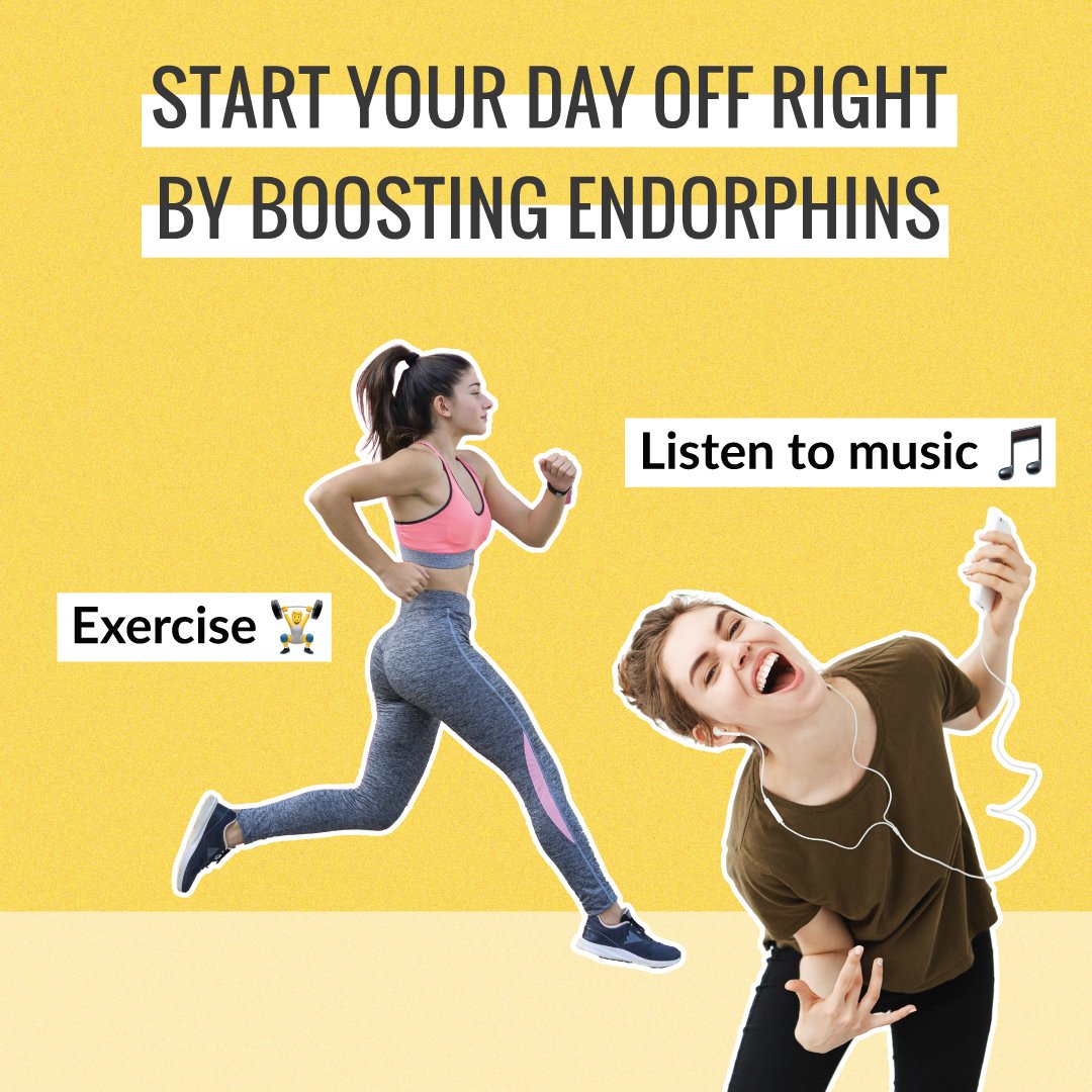 meetharmonycom's tweet photo. 💪 Start your day feeling great! 
Actions of determination and consistency can release endorphins. Boost your #mood and reduce #stress and #anxiety with these morning tips: 

Exercise 🏋️‍♀️, listen to music 🎶, have fun, take a cold shower ❄️, and do something you love. #wellbeing https://t.co/83WDrVuJea