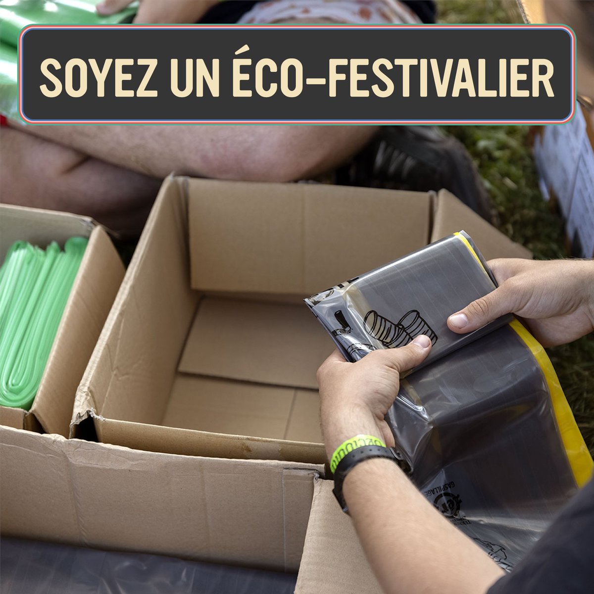 Soyez un éco-festivalier ! 🍀
Le festival est situé dans un environnement naturel exceptionnel. S’il vous plaît, aidez-nous à laisser le site propre.

Trier ses déchets, nettoyer son emplacement et penser aux bénévoles qui ramassent les déchets à la fin du festival.