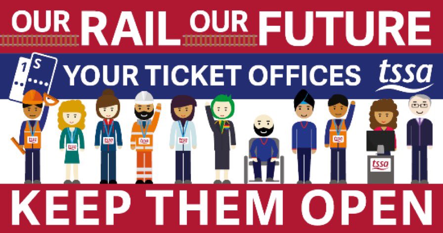 TSSAunion's tweet photo. If you are outraged at the government's daft plans to close almost every railway ticket office in England then take a stand and tell them - hands off! #keepthemopen Have your say here....
https://t.co/qOIjKPDfS2 https://t.co/eTmYS5J4QR