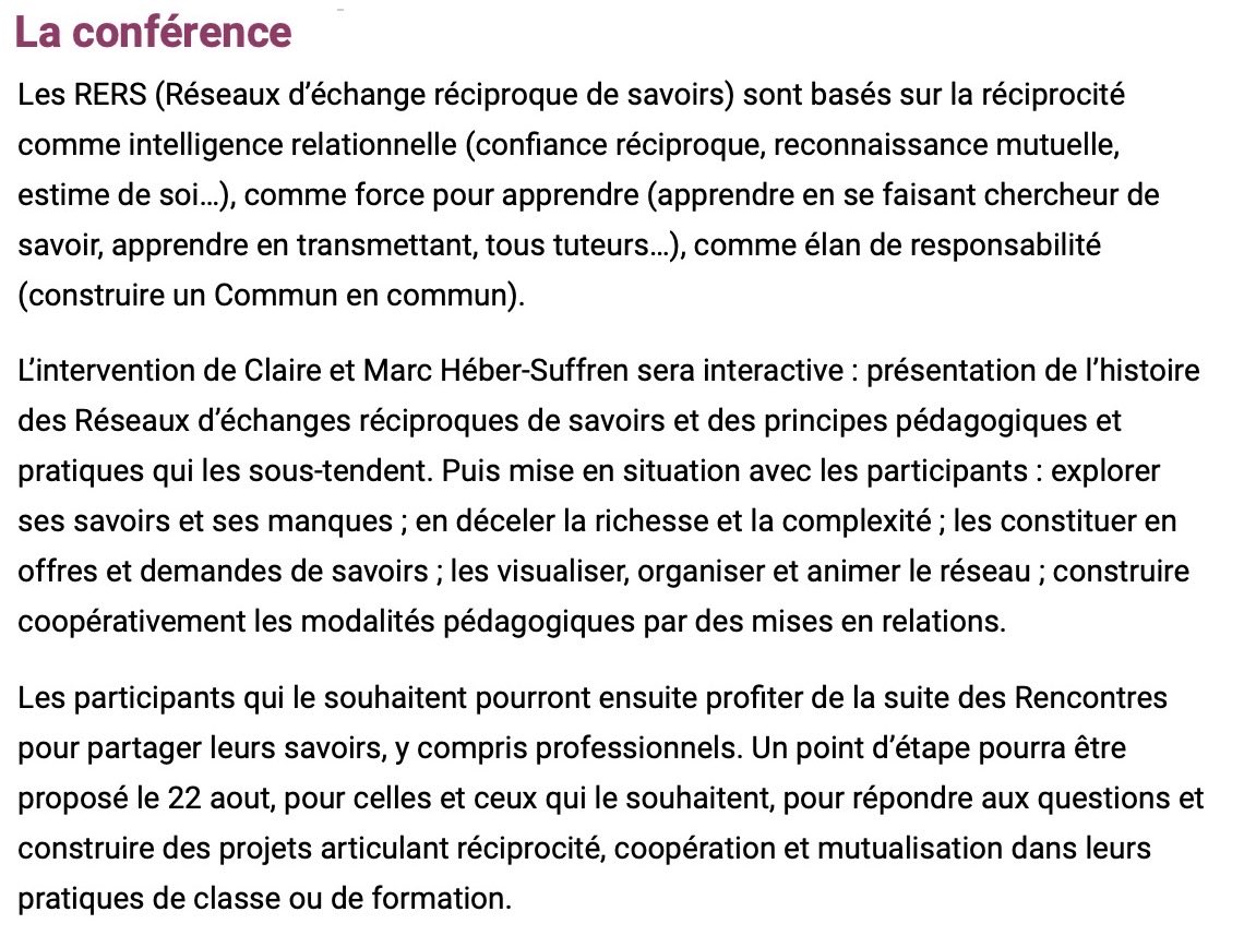 emilianazapato's tweet photo. Au programme, notamment, une conférence et une activité sur les Réseaux d’échange réciproque de savoirs avec Claire et Marc Hébert-Suffrin #RERS #Formation #DéveloppementProfessionnel ⤵️ https://t.co/bJVXSWVgmO