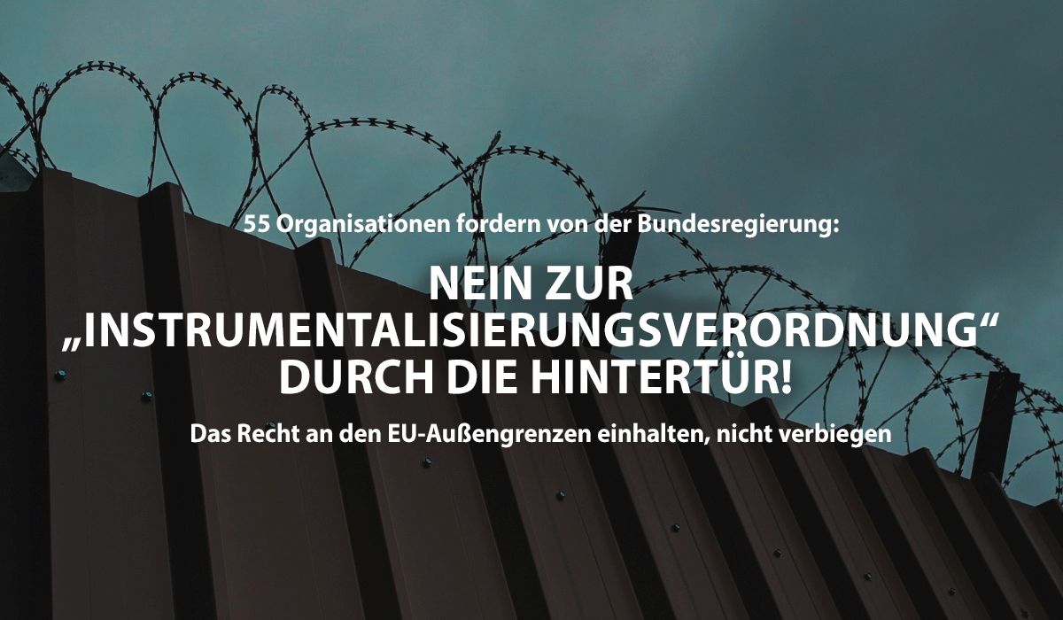 Nein zur Instrumentalisierungsverordnung! Die vorgeschlagenen Maßnahmen werden die Rechte von Menschen an den Außengrenzen weiter beschneiden. Über 50 Organisationen appellieren an die 🚦, weitere Menschenrechtsverletzungen zu verhindern!  Zum Appell: proasyl.de/wp-content/upl…