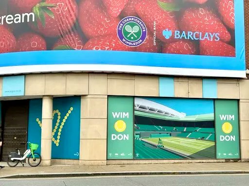 /// W I M B L E D O N /// As Wimbledon fortnight kicks off this week, we are delighted to be working with @lovewimbledon to improve vacant facades in Wimbledon Town. The old Argos building has been brightened up with a @pate_on_toast original, as well as our Centre Court design.