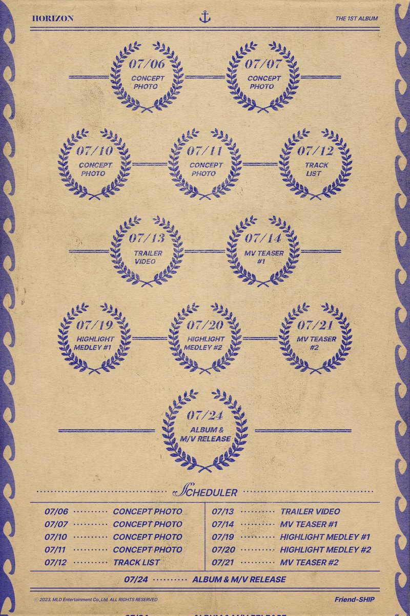 HORI7ONofficial's tweet image. HORI7ON 
THE 1ST ALBUM &amp;lt;Friend-SHIP&amp;gt;
Scheduler📅

✨2023.07.24 5PM (PHT) / 6PM (KST) RELEASE

#HORI7ON #호라이즌
#FriendSHIP