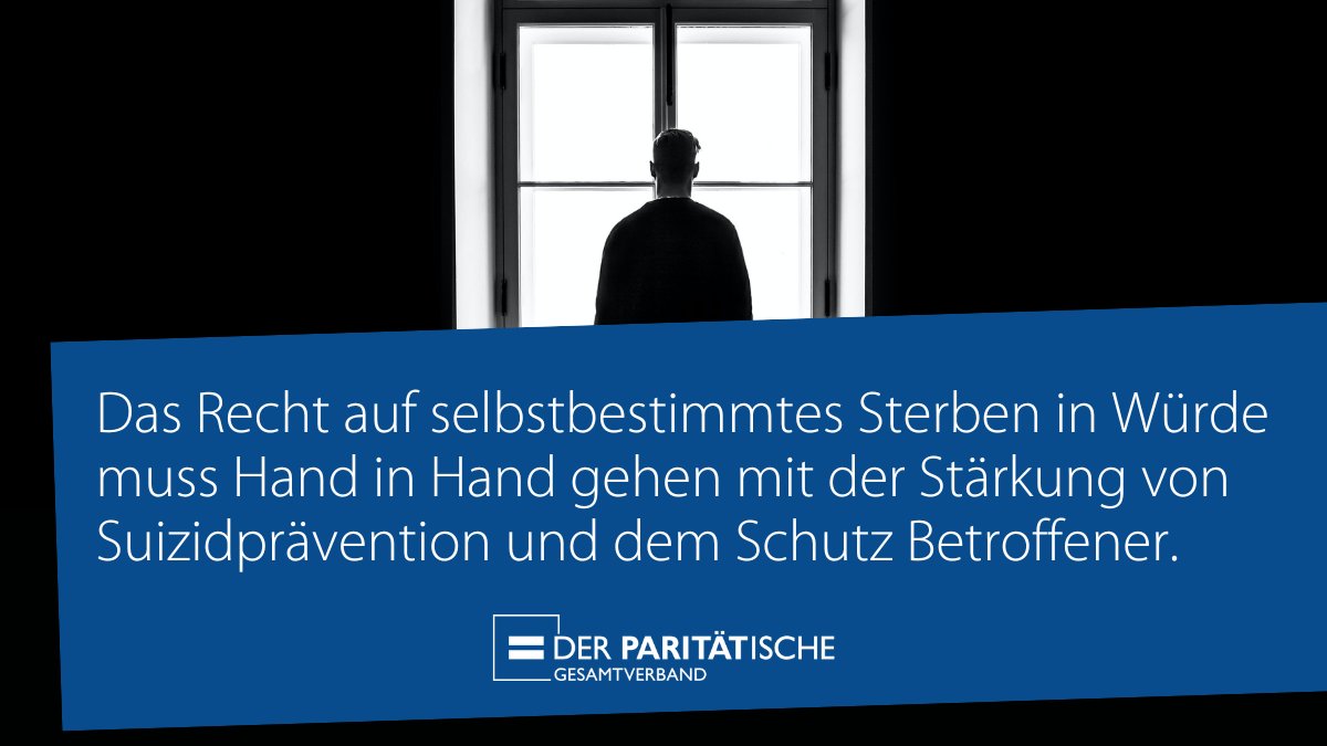 Der  Bundestag debattiert über eine Neuregelung der #Suizidassistenz. Beide vorliegende Gesetzentwürfe sind ungeeignet. Dringend erforderlich ist der Schutz von Personen mit Suizidabsichten vor den privatwirtschaftlichen Profitinteressen Einzelner!
➡️der-paritaetische.de/alle-meldungen…
