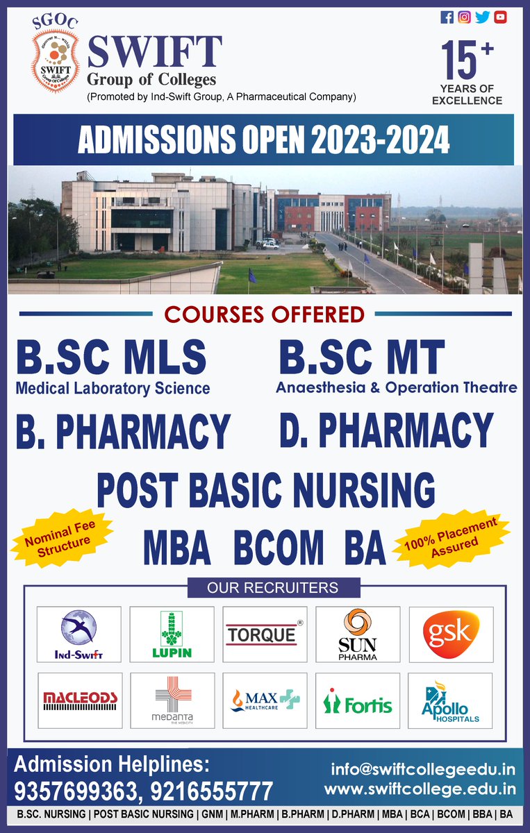 Take your next step towards success with SGOC.
Crafting the pathway to success. Registrations Open.
#medicalfield #pharmacyeducation #nursingeducation #pharmacy #nursing #technical #medicallaboratoryscience #medicaltechnology  #RegistrationOpen #SwiftGroupOfColleges #punjab