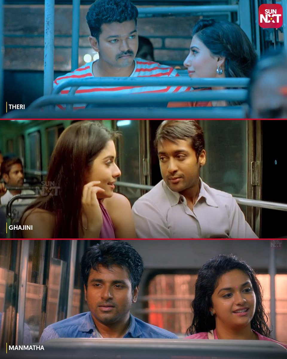 sunnxt's tweet photo. Which is your favorite bus scene among these?

#Theri #Ghajini #Manmatha #ThalapathyVijay #Samantha #Suriya #Asin #Sivakarthikeyan #KeerthySuresh #SunNXT https://t.co/13UI0QMxTm