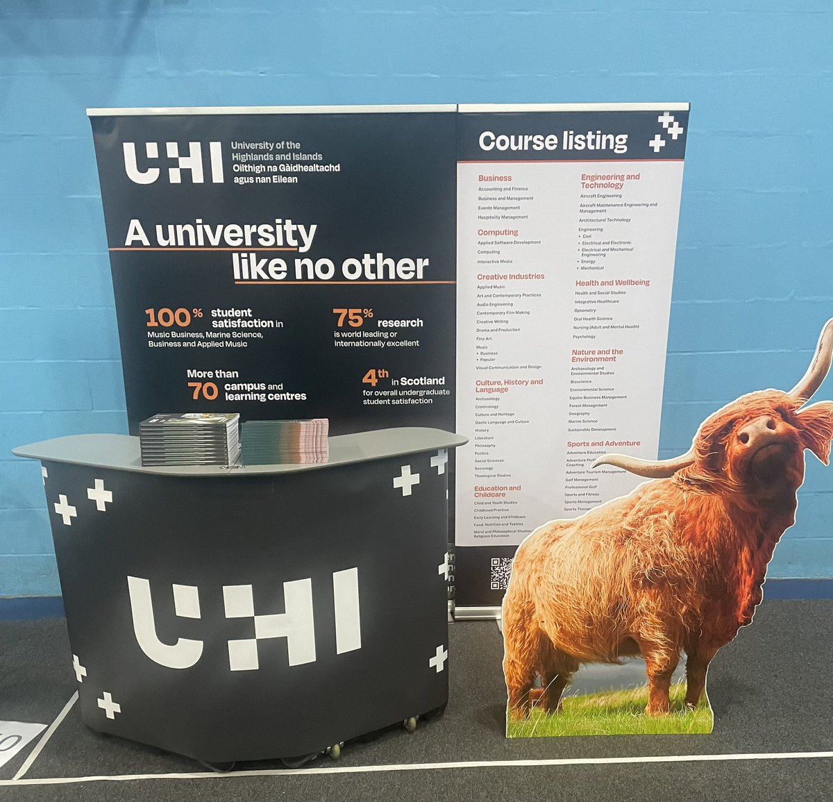 We are set up and enjoying UCAS Carlisle. If your around, come and get a selfie with Skye  🐮 and I can show you where <a href="/ThinkUHI/">UHI</a> can take you after school! #schooltouniversity #thinkuhi #ucas