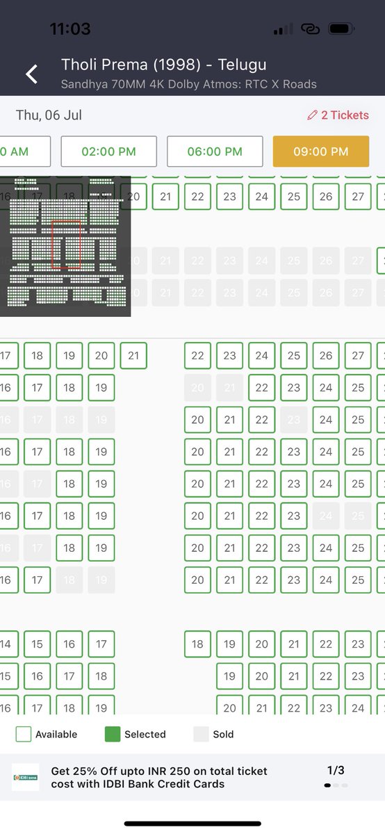 All the seats unblocked in Sandhya 70MM 9PM show tomorrow 👍🏻

Book your tickets for the farewell show
And join the celebration of Cult classic #TholiPrema4K 🤩💥