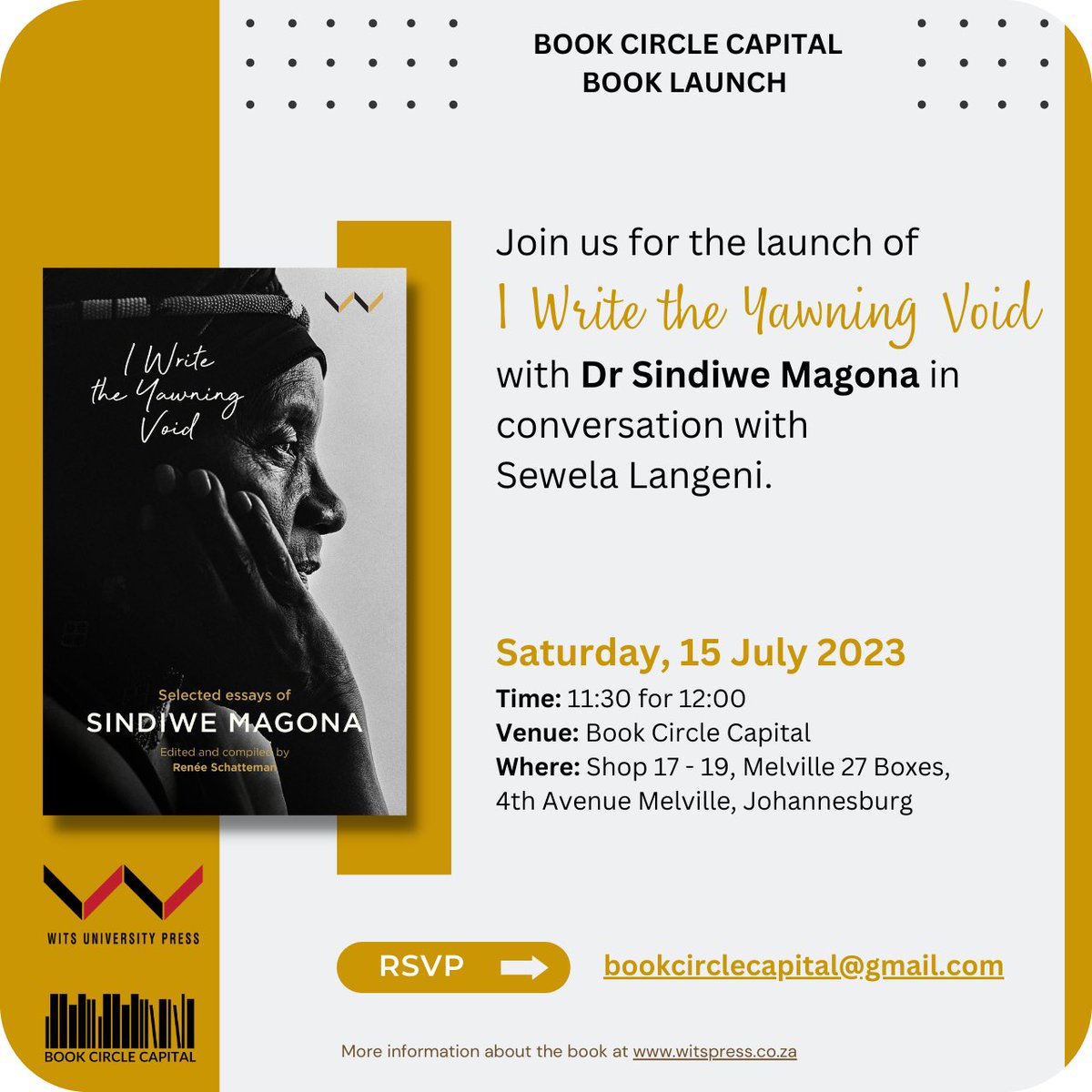 Current read in prep for Saturday 15 July with Dr Sindiwe Magona <a href="/book_capital/">Book Circle Capital 📚</a> 

I Write The Yawning Void is a collection of essays that spans 33 years of Dr Magona’s work <a href="/WitsPress/">Wits University Press</a> 

I’ve dreamt of hosting this living legend for years, grateful it’s finally happening - RSVP👇🏾