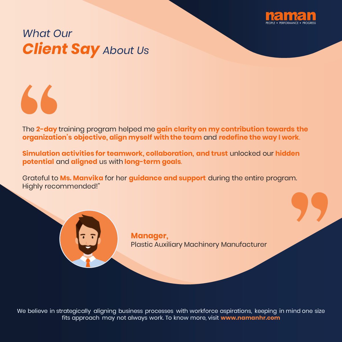 Our recent collaborating with a prominent Plastic Auxiliary Machinery Manufacturer led them to unlock new possibilities, identify thrust areas, & foster #teamsynergy at their 2-day #Strategy Meet. Read on for an insightful testimonial & to know more visit: namanhr.com
