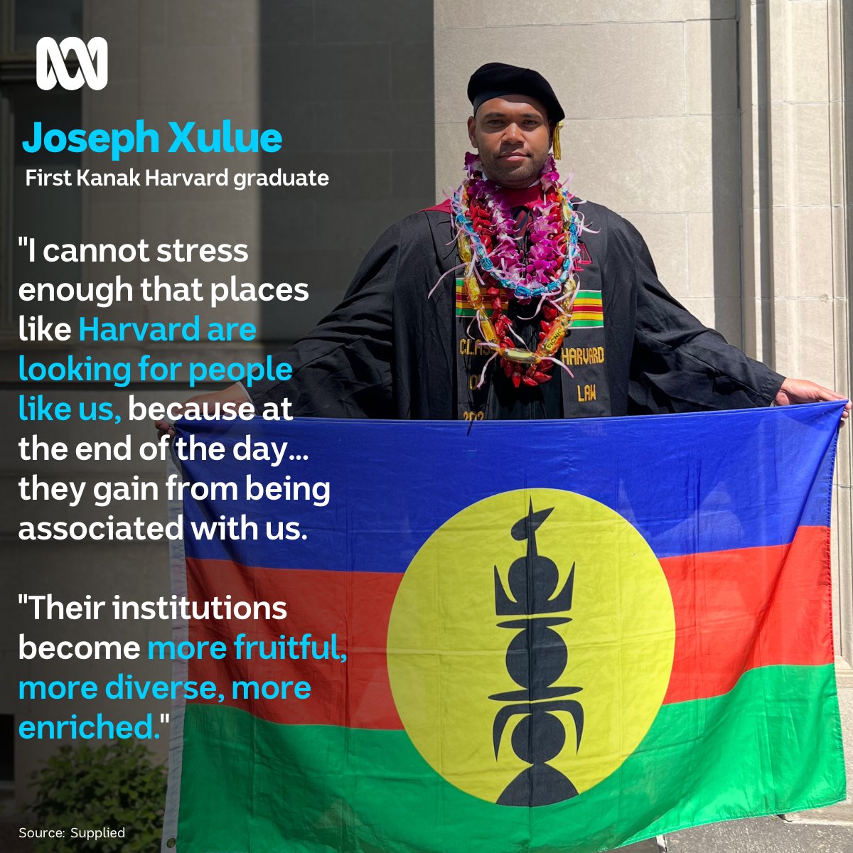 ABCPacific's tweet photo. Joseph Xulue, the first Kanak to graduate from the prestigious Harvard Law School, says institutions like Harvard need Pacific Islanders — not the other way around.

Full interview: https://t.co/fAzX2fL8ou https://t.co/NRm9I7dQXd