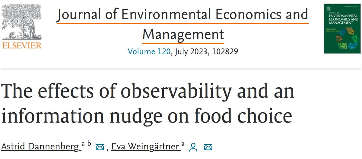 Would you be more likely to avoid meat if you are observed? New research with @evaweingaertner just out in @jeem_tweets says the answer is Yes for women and No for men. And too much pressure on people's #foodchoice may backfire. authors.elsevier.com/c/1hM9wLdSV6vsR
#meatless #envecon