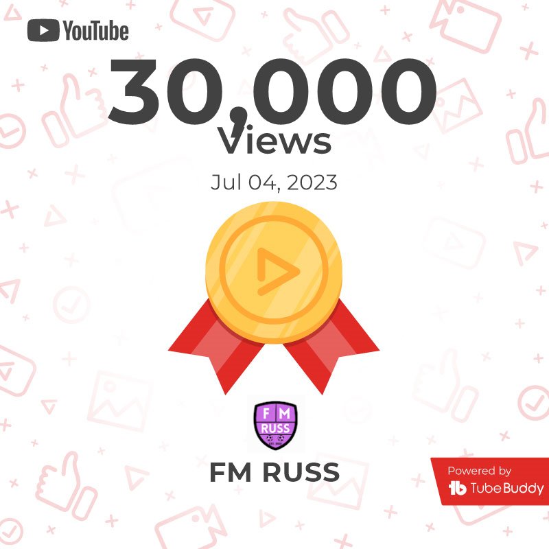 _FMRuss's tweet photo. Not matter the size, always great to reach those milestone achievements. Thank you all for the views so far. On to the next one. #Gaming #YouTube #FM23 #FooballManager https://t.co/Yz4FmWCdgZ