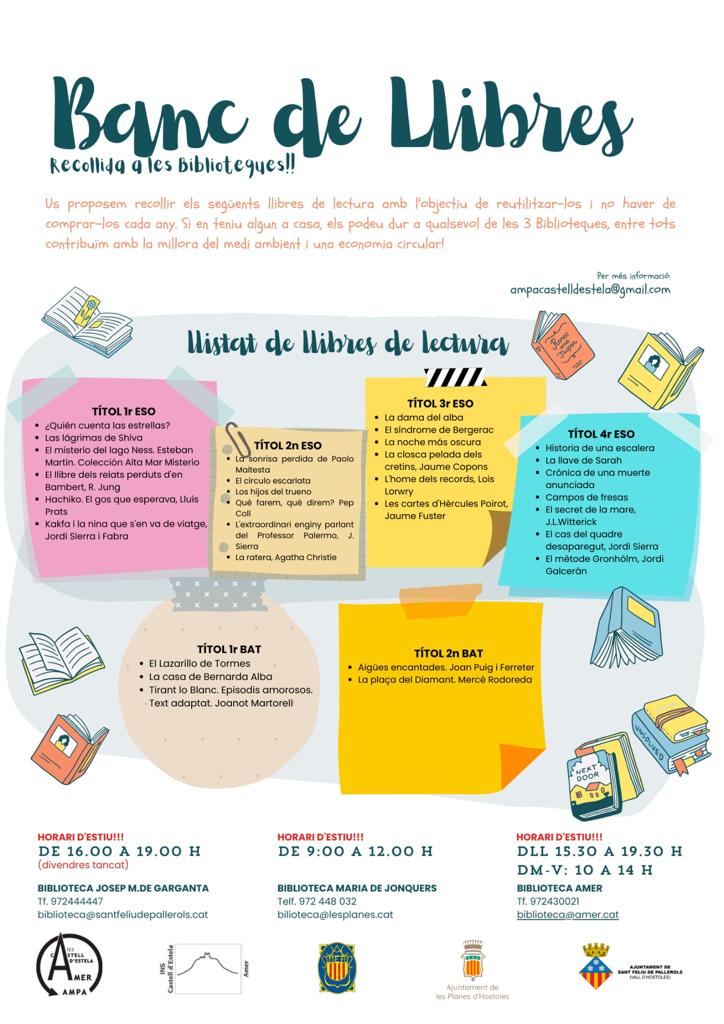 Ampa Castell d’Estela engega el projecte del banc de llibres que persegueix 2 objectius molt clars: un estalvi econòmic per les famílies i per altra banda la vessant de posar el nostre granet de sorra per la conservació del nostre entorn.
Més info a agora.xtec.cat/iescastelldest…