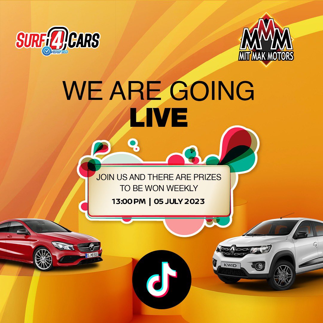 Join us today @13:00 We are going live at MIT Mak Motors Watch out for weekly prizes Prizes will be given on our tik tok live 😎😎😎😎 See you there 😎😎😎😎