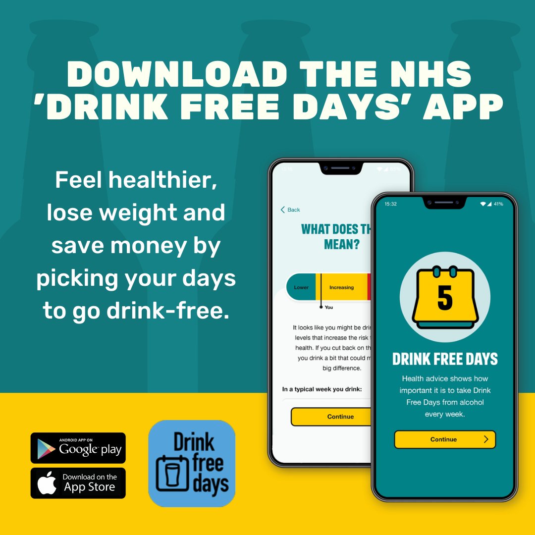 SeacroftPCN's tweet image. It's Alcohol Awareness Week 3rd - 9th July! 

One way to cut down is to have a few drink-free days every week. Get practical support by downloading the Drink Free Days app! Find out more at nhs.uk/better-health/…

#DrinkLess #DrinkFreeApp #DrinkFreeDays