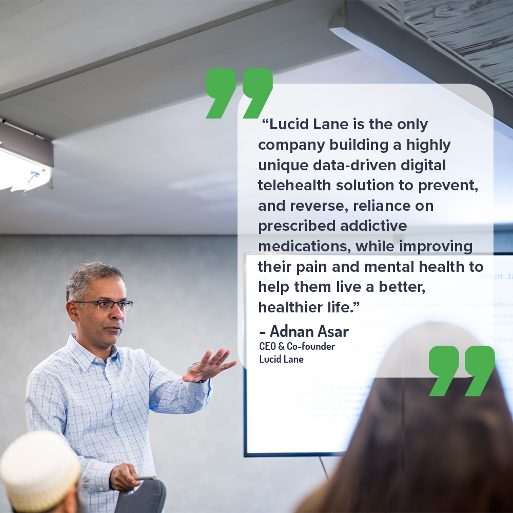 lucidlanehealth's tweet photo. Our comprehensive, data-driven digital AI system delivers medication taper management &amp; teletherapy for pain management &amp; mental health via mobile &amp; web. Here's what our CEO &amp; Co-founder, Adnan Asar, has to say:
https://t.co/UAaCwKcwJS 
#LucidLane #Telehealth #AI #MentalHealth https://t.co/nY6qSdK1dP