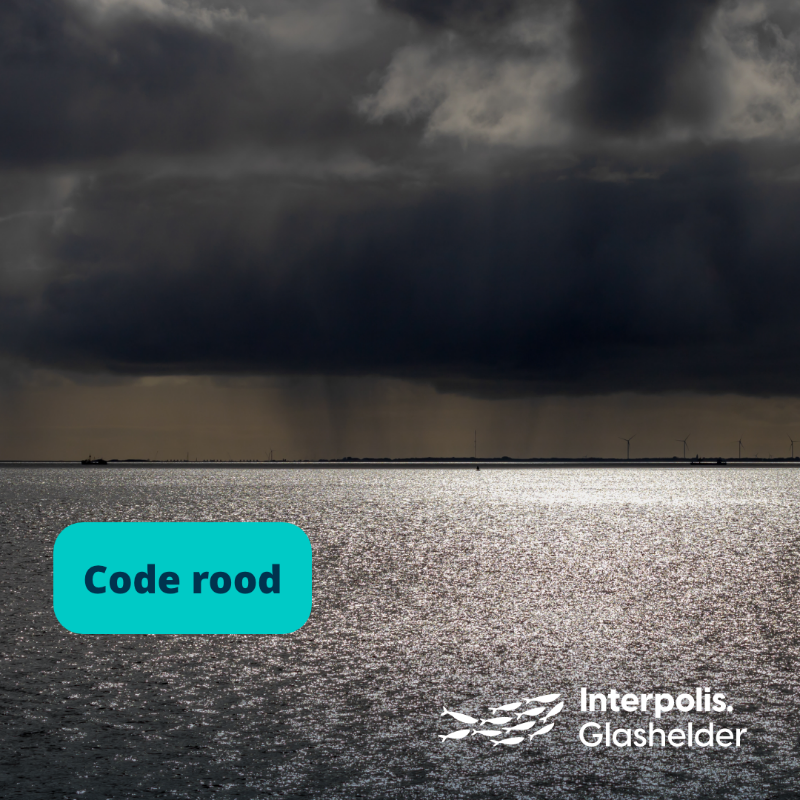 Interpolis's tweet photo. Het @KNMI geeft #code #rood af voor de provincies Noord-Holland, Flevoland, Friesland vanwege #storm #Poly. Mogelijk zeer zware windstoten van 100-120 km/u. In Overijssel, Drenthe en Groningen en het Waddengebied geldt #code #oranje.