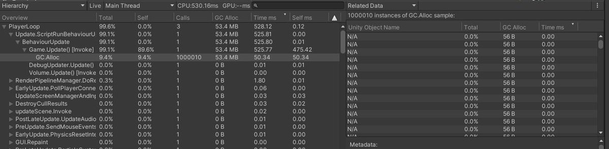 alex_rogatch's tweet photo. A little note about LINQ's performance. This LINQ code was 2 times slower than for loop, allocating garbage every call. Previously, I thought that the only thing I need to care for using LINQ is avoiding closures. Turns out, that's not all. #Unity #LINQ #GameDev #Optimization https://t.co/u60CvPh43m